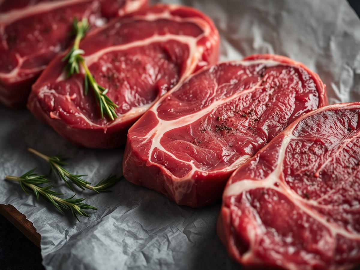 Marbled ribeye steaks on butcher paper