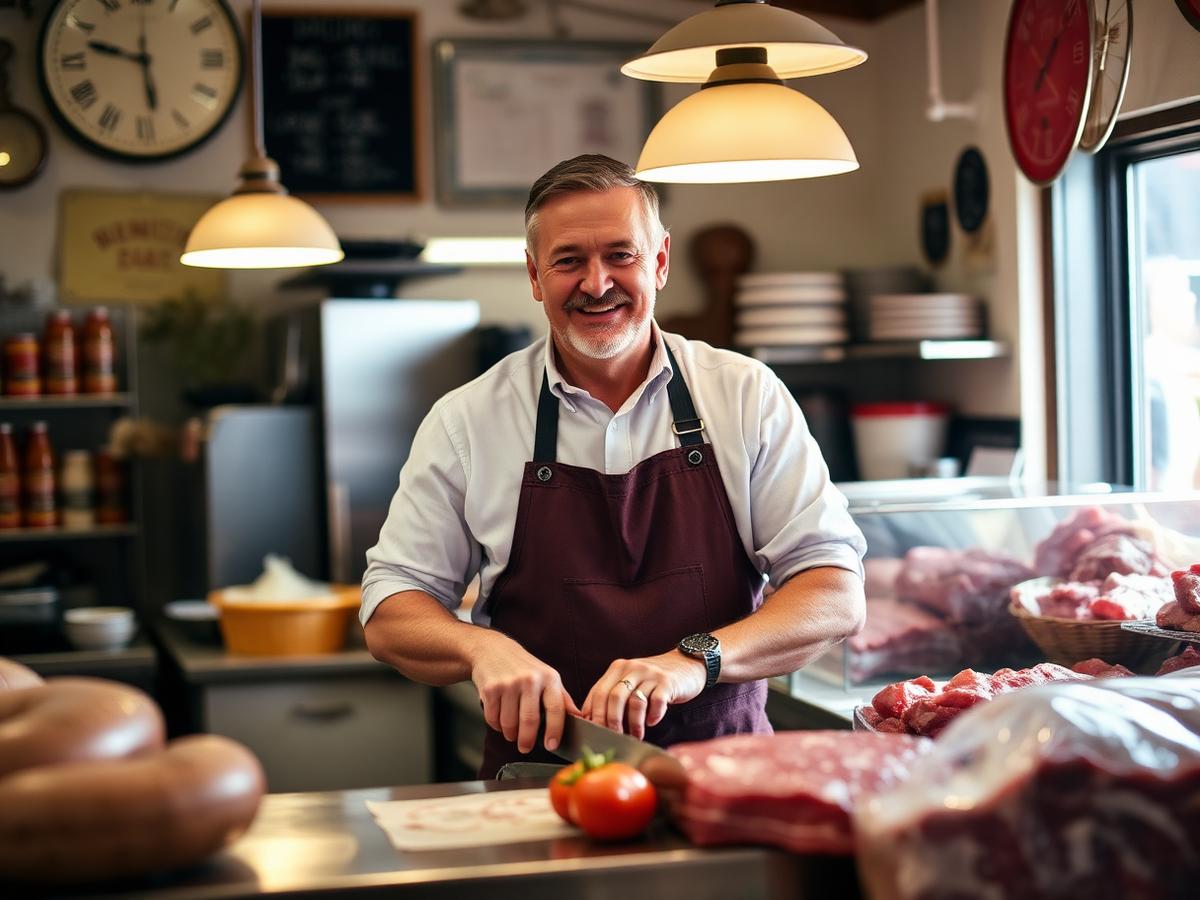 James Davis working behind the Chops butchery counter