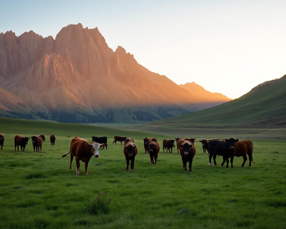 Cattle grazing on a Colorado ranch below the Rocky Mountains